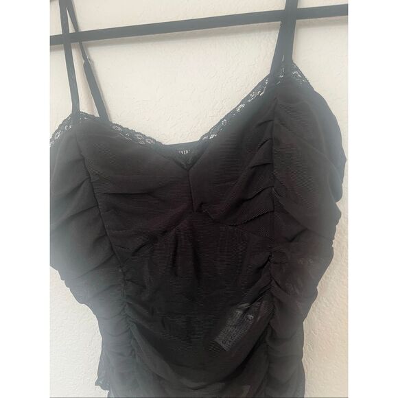 Forever 21 Black Mesh Ruched Camisole Top NEW - Picture 2 of 7